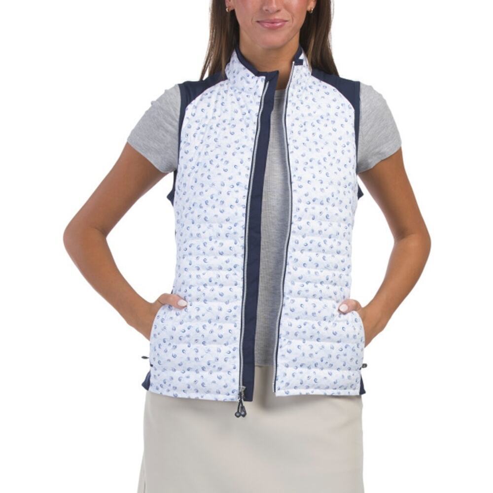 Peter Millar Blue White Fuse Tossed Paisley Water Resistant Vest Women's M NWT